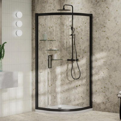 Aquarius Pluvia 8mm Quadrant Single Sliding Shower Door - 900 x 900 x 2000mm - Black