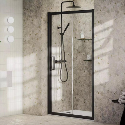 Aquarius Pluvia 8mm Sliding Shower Door - 1100 x 2000mm - Black