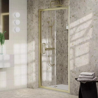 Aquarius Pluvia 8mm Sliding Shower Door - 1500 x 2000mm - Brushed Brass