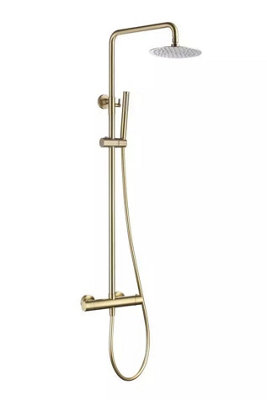 Aquarius RainLux Cool Touch Exposed Adjustable Height Round Shower Brushed Brass