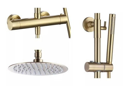 Aquarius RainLux Cool Touch Exposed Adjustable Height Round Shower Brushed Brass