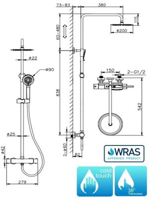 Aquarius RainLux Cool Touch Exposed Adjustable Height Round Shower Chrome - 4