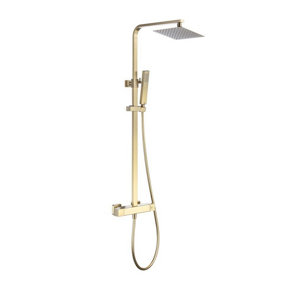 Aquarius RainLux Cool Touch Exposed Adjustable Height Square Shower Brushed Brass