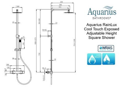 Aquarius RainLux Cool Touch Exposed Adjustable Height Square Shower ...