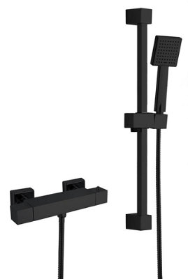 Aquarius RainLux Easy-Fit Square Thermostatic Bar Shower Valve and Kit Matt Black