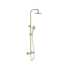 Aquarius RainLux Eco Round Adjustable Exposed Bar Shower System Brushed Brass