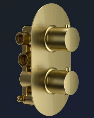 Aquarius RainLux Round Brushed Brass 2 Outlet Overflow Filler Shower Bundle
