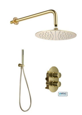 Aquarius RainLux Round Brushed Brass 2 Outlet Shower Bundle