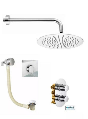 Aquarius RainLux Round Chrome 2 Outlet Overflow Filler Shower Bundle