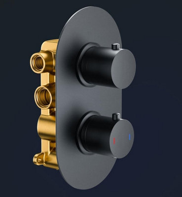 Aquarius RainLux Round Matt Black 2 Outlet Shower Bundle