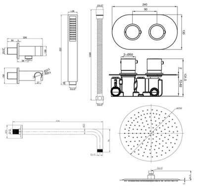 Aquarius RainLux Round Matt Black 2 Outlet Shower Bundle - 6