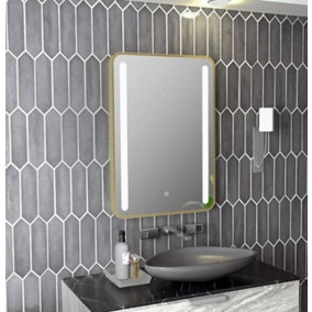 Aquarius Reflect 500 x 700mm Rounded LED Mirror with Brushed Brass Trim AQRF0130