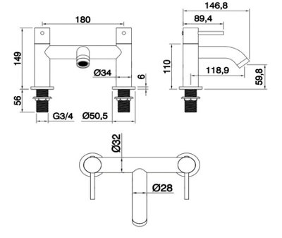 Aquarius RF-Series Bath Filler Mixer Tap Matt Black - 4