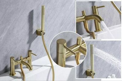Aquarius RF-Series Bath Shower Mixer Tap inc Kit Brushed Brass - 1