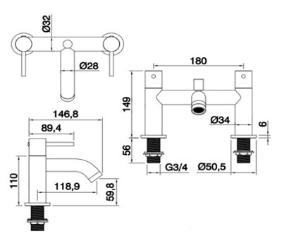 Aquarius RF-Series Bath Shower Mixer Tap inc Kit Brushed Brass - 4