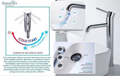 Aquarius RF-Series Cold Start Mono Basin Mixer Tap inc Waste Brushed Brass - 4
