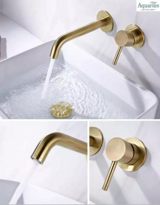 Aquarius RF-Series EZ-BOX Wall Mounted Basin Mixer Tap Brushed Brass
