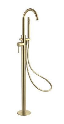 Aquarius RF-Series Floor Standing Bath Shower Mixer Tap inc Kit Brushed Brass