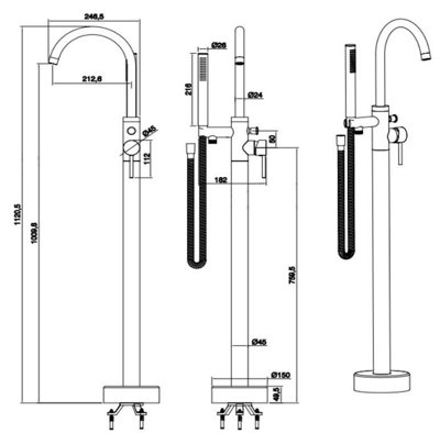 Aquarius RF-Series Floor Standing Bath Shower Mixer Tap inc Kit Brushed Brass