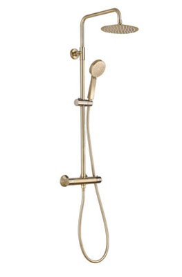 Aquarius Round Thermostatic Adjustable Overhead Shower and Kit Brushed Brass