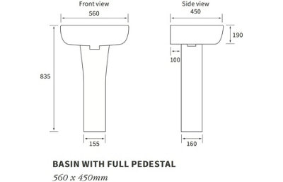 Aquarius Sequoia 560mm 1TH Basin And Full Pedestal AQSQ1136 - 3