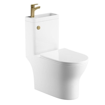 Aquarius SpaceSaver Integrated Round Toilet & Basin With Brushed Brass ...
