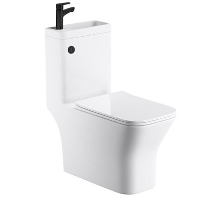 Aquarius SpaceSaver Integrated Square Toilet & Basin With Black Tap