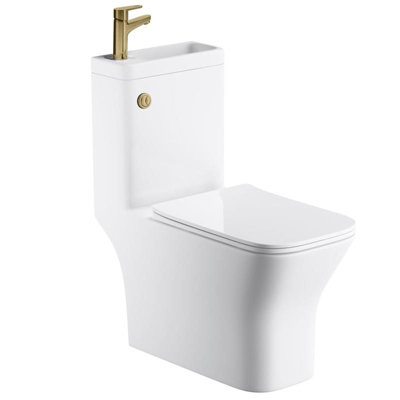 Aquarius SpaceSaver Integrated Square Toilet & Basin With Brushed Brass Tap