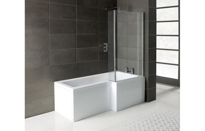 Aquarius Splash 1700mm x 700mm R/H L-Shape Shower Bath, Screen And Front Panel Set