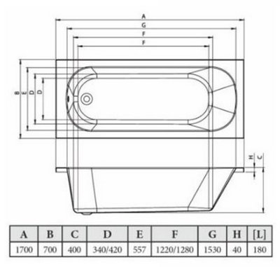 Aquarius Splash 1700mm x 700mm Single Ended Straight Bath AQSP177SE