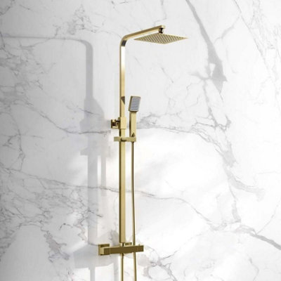 Aquarius Square Thermostatic Adjustable Overhead Shower and Kit Brushed Brass