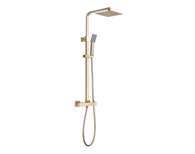Aquarius Square Thermostatic Adjustable Overhead Shower and Kit Brushed Brass