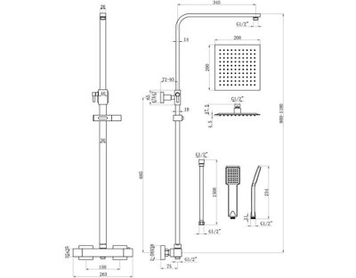 Aquarius Square Thermostatic Adjustable Overhead Shower and Kit Brushed Brass - 3