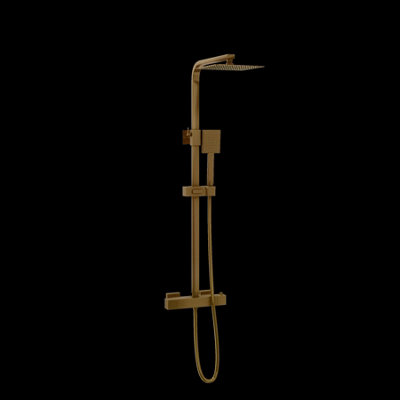 Aquarius Square Thermostatic Adjustable Overhead Shower and Kit Brushed Brass