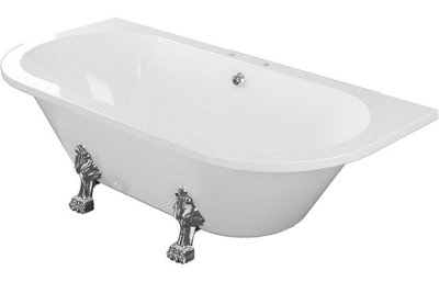 Aquarius Timeless Luxury Freestanding Back To Wall 2TH Bath With Chrome Lions Paw Feet 1700mm