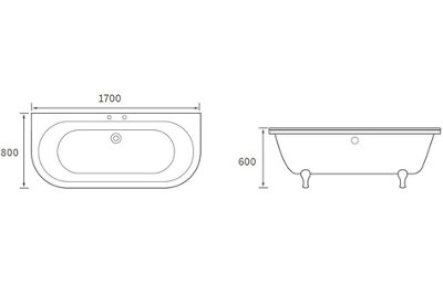 Aquarius Timeless Luxury Freestanding Back To Wall 2TH Bath With Chrome Lions Paw Feet 1700mm - 4
