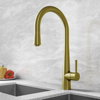 Aquarius TrueCook Series 9 Brushed Gold Pull Out Single Lever Kitchen Mixer Tap AQTK009BG