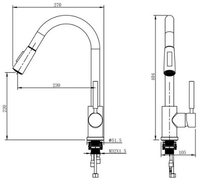 Aquarius TrueCook Single Lever Pull Out Kitchen Mixer Tap in Matt Black
