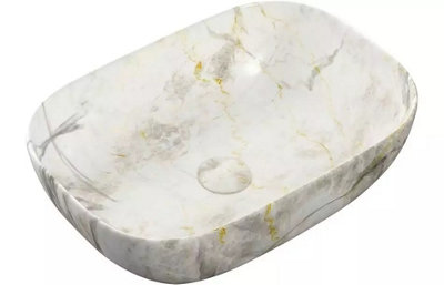 Aquarius V-Series 4 Luxury 0TH Vessel Wash Bowl 460mm White Marble Effect