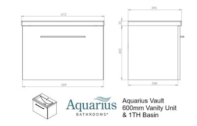 Aquarius Vault 600MM Single Drawer Vanity Unit and 1TH Basin Gloss Grey