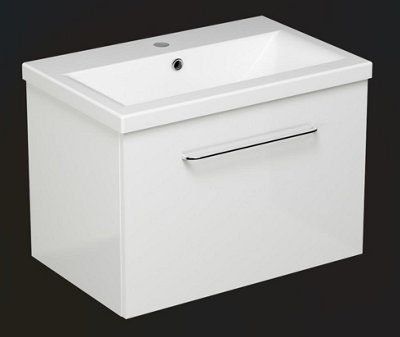 Aquarius Vault 600MM Single Drawer Vanity Unit and 1TH Basin Gloss White