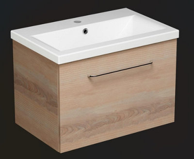 Aquarius Vault 600MM Single Drawer Vanity Unit and 1TH Basin Light Oak