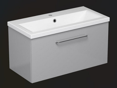 Aquarius Vault 800MM Single Drawer Vanity Unit and 1TH Basin Gloss Grey