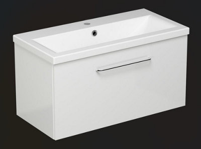 Aquarius Vault 800MM Single Drawer Vanity Unit and 1TH Basin Gloss White