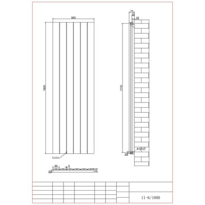 Aquarius Wave Single Panel Vertical Radiator in White - 1800 x 565mm