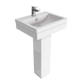 Aquarius White Ceramic Bathroom Basin Sink & Pedestal with 1 Tap Hole