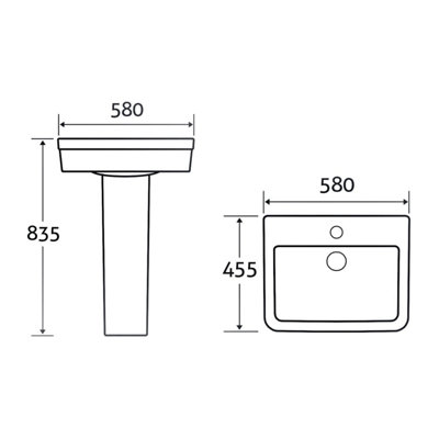 Aquarius White Ceramic Bathroom Basin Sink & Pedestal with 1 Tap Hole