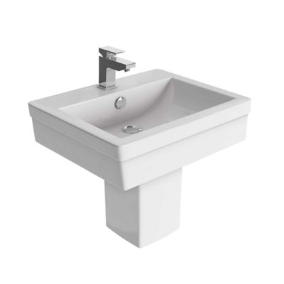 Aquarius White Ceramic Bathroom Basin Sink & Semi Pedestal with 1 Tap ...