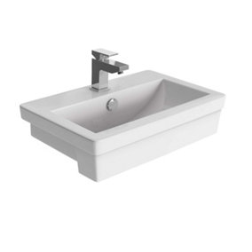 Aquarius White Ceramic Bathroom Semi Recessed Basin Sink with 1 Tap Hole