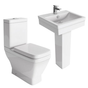 Aquarius White Close Coupled Toilet & Full Pedestal Basin Set
